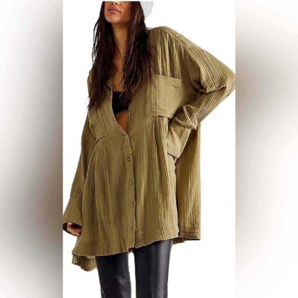 NWOT Free People XS The Voyager Shirtdress Oversized Olive Green New $108